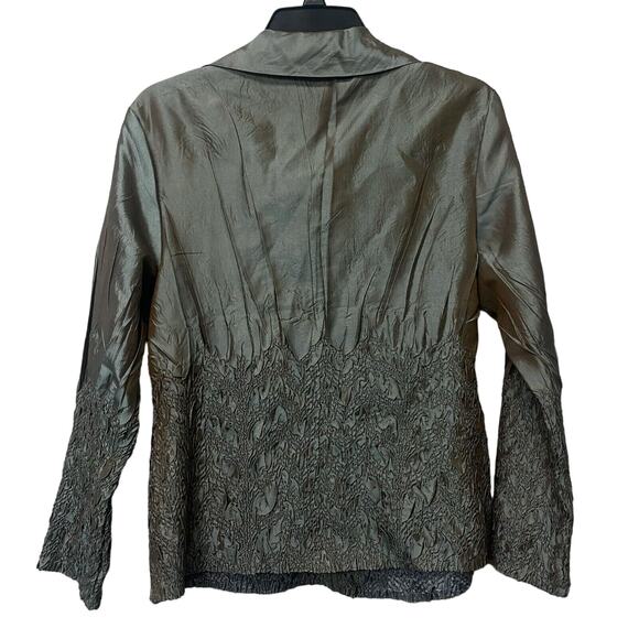General Apparel Sz Large Green Bling Zip Jacket Top Crinkle Texture Evening - Picture 2 of 9